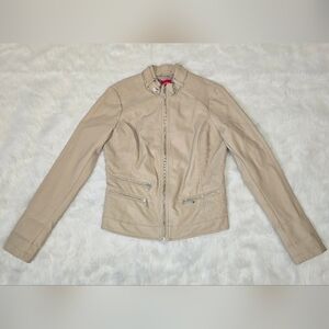 Guess Women's Tan Vegan Leather Moto Motorcycle Traveller Jacket